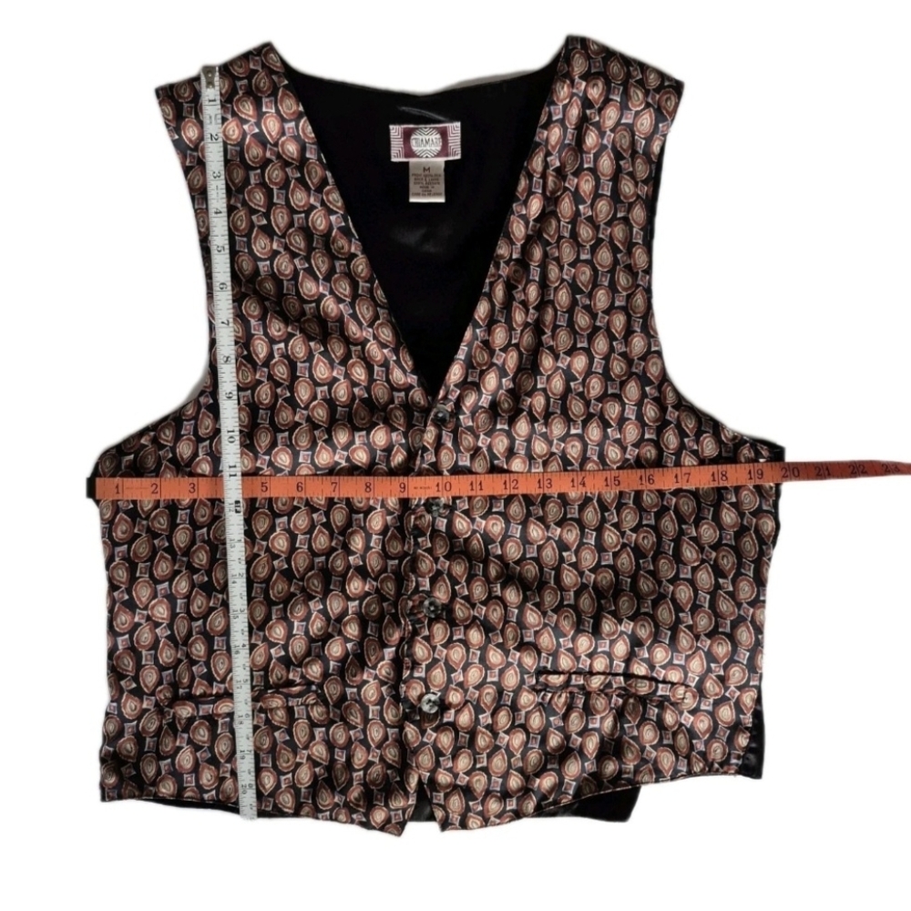 VTG 90s Chiamare Silk Paisley Print Vest Mens M Button Front Adjustable Tie Back - Picture 7 of 7